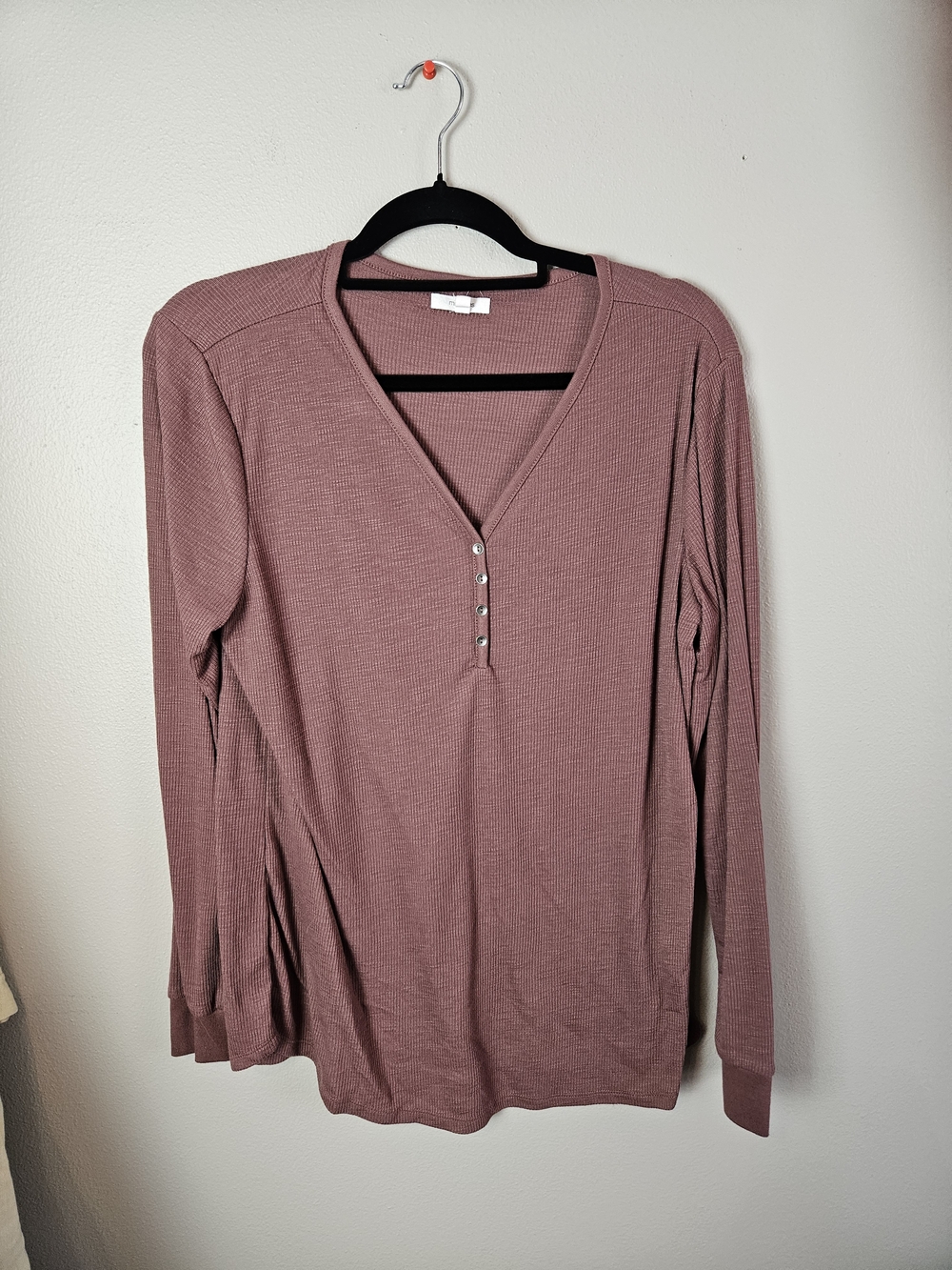Maurices Mauve Ribbed Henley Long Sleeve Top